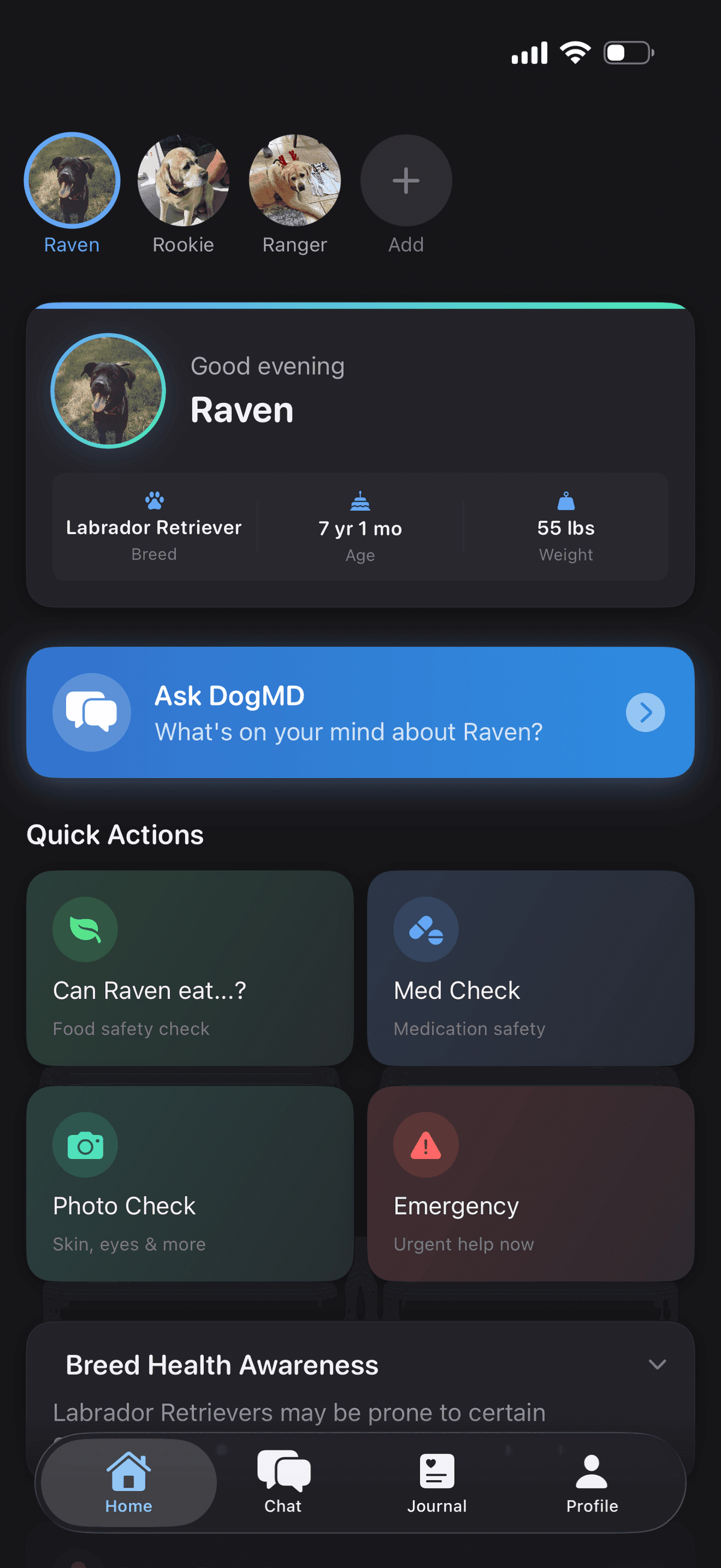 DogMD home screen