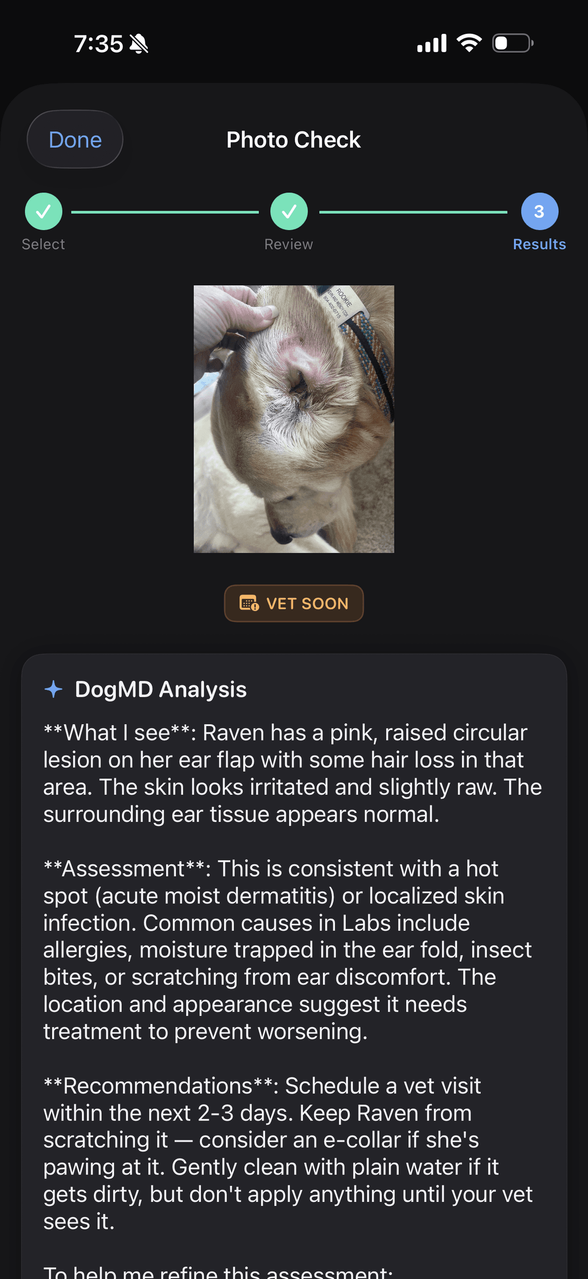 DogMD photo health analysis